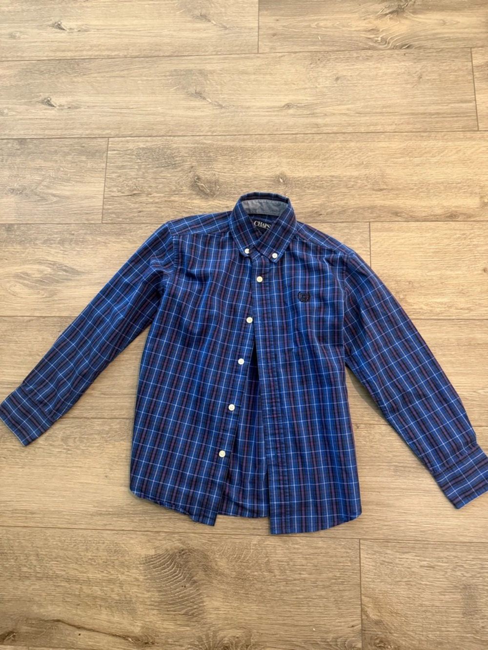 Chaps boys Navy and Blue Plaid Button-Down Shirt